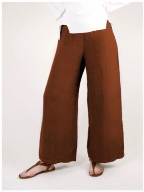 Bryn Walker 100% Linen Women's S Long Palazzo Wide Legs Pants Rusty Orange
